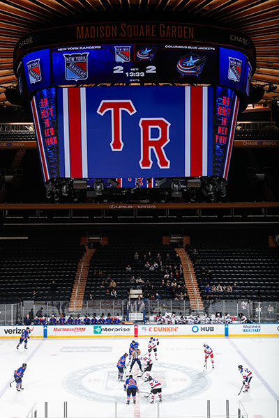 A hockey game at Madison Square Garden.