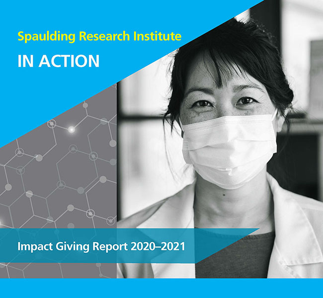 Cover of the Impact Giving Report with an image of a smiling masked provider.