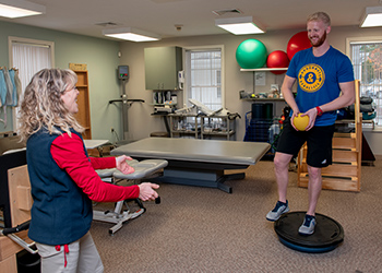 Patient rehabbing at Spaulding Outpatient Center at the Jewish Community Center in Marblehead