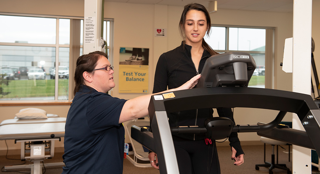 Patient rehabbing on treadmill at Spaulding Outpatient Center Plymouth