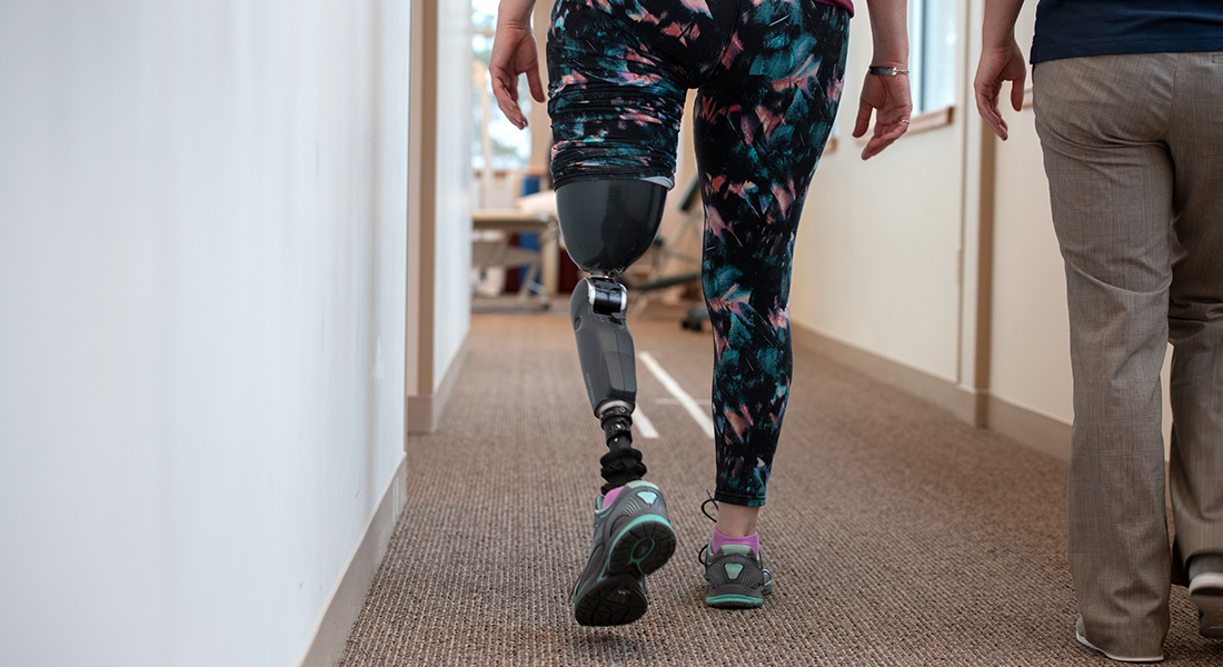 Patient with prosthetic leg at Spaulding Outpatient Center Plymouth