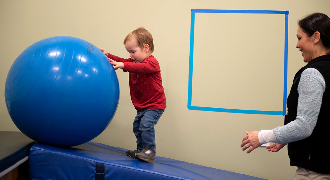 Pediatric patient doing physical therapy at Spaulding Outpatient Center for Children Salem