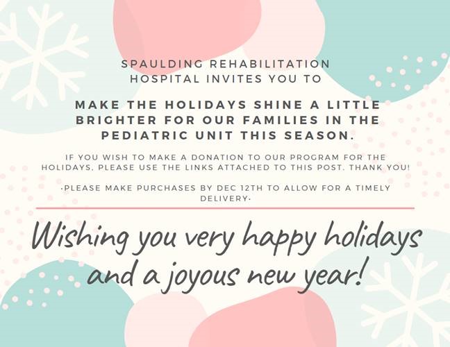 Spaulding invites you to make the holidays shine for pediatric unit families