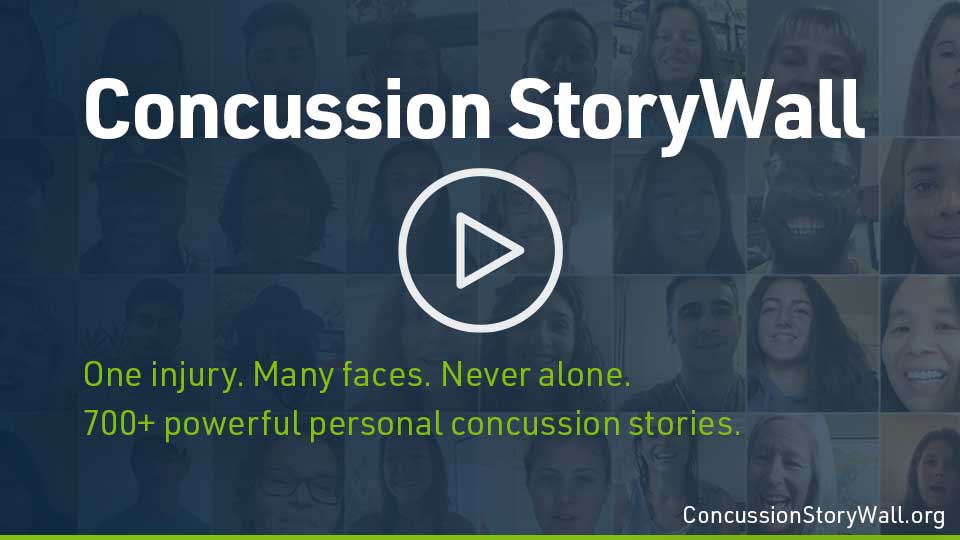 Mosaic of faces with text that says, Concussion StoryWall: One injury. many faces. Never alone. 700+ powerful personal concussion stories.